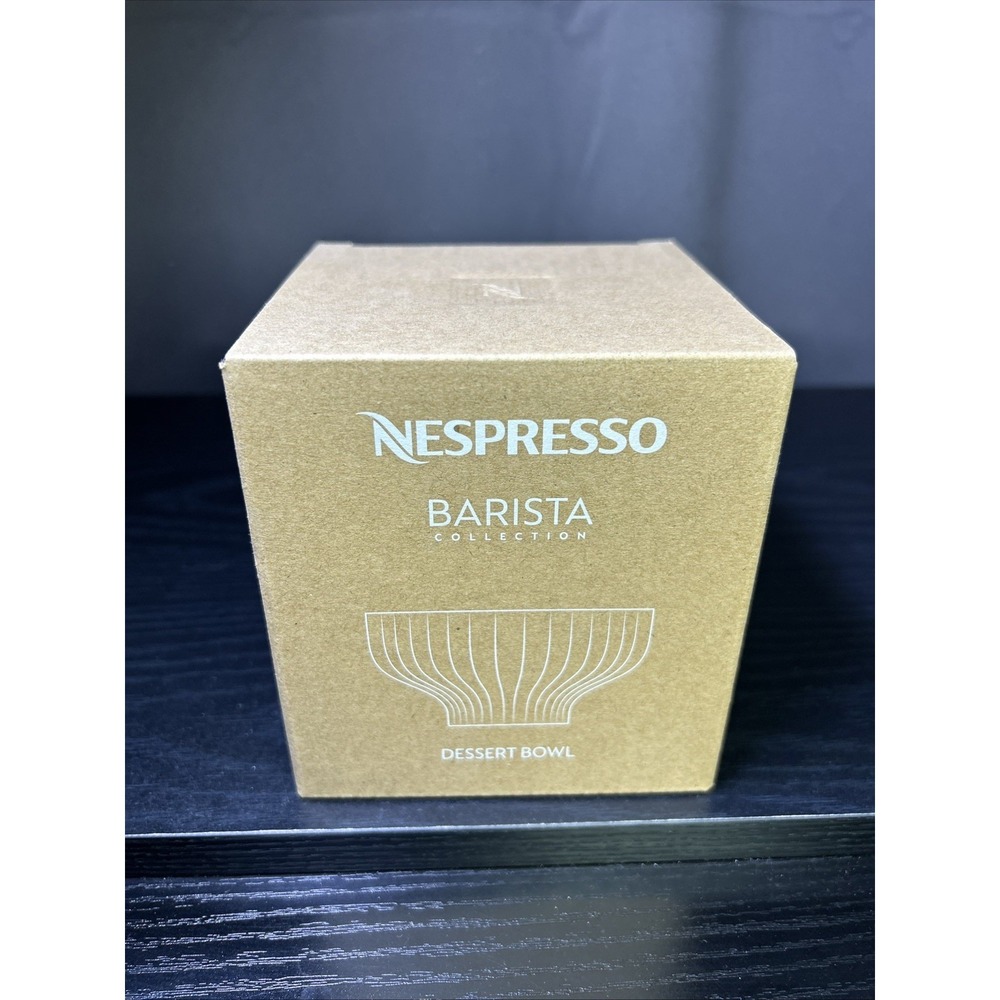 NEW IN BOX Nespresso Barista Collection Dessert Bowl Set of 2 Clear Glass Ribbed